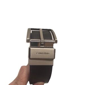 Calvin Klein Aithentic Designer Dark Brown Black Reversible Belt Silver Buckle